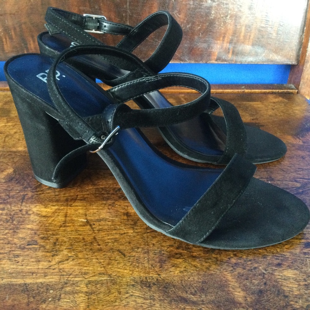 BP. Strappy Size 9 Black Women's Sandals Block Heel Sude Upper